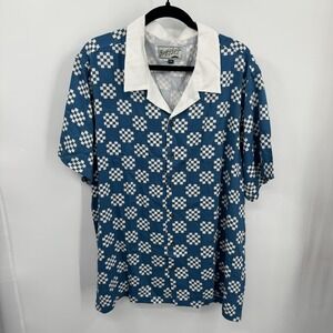 Bogey Boys Shirt Mens L Macklemore Blue‎ Checkered Camp Collar Golf Casual Retro